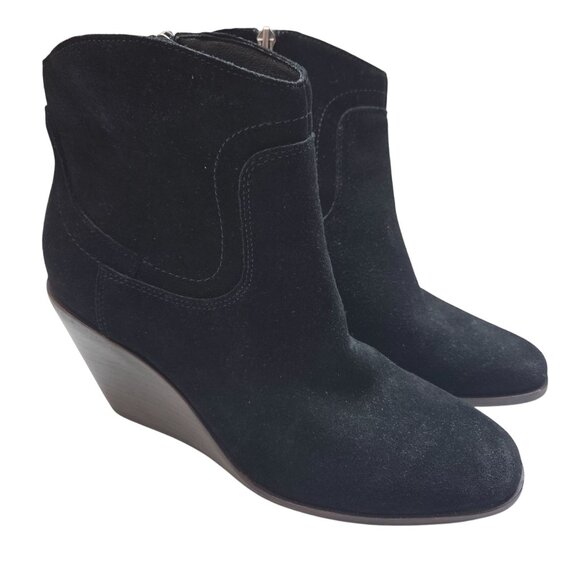 Lucky Brand Wadier Black Suede Leather Wedge Ankle Boot Size 10M - Picture 1 of 12